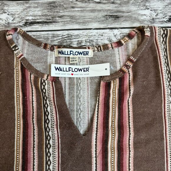 WallFlower Womens Aztec Knit Long Sleeve Shirt Brown Black Tan Pink M Med Medium - Picture 5 of 13